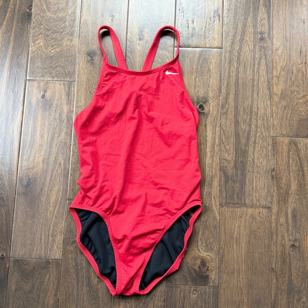 Nike One Piece Swimsuit Women 10 Red Excellent HydraStrong Crossback Athletic